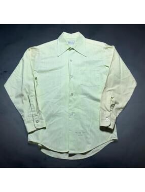 Vintage 70s Faded Light Green Button Up Shirt Permanent Press Pointed Collar S